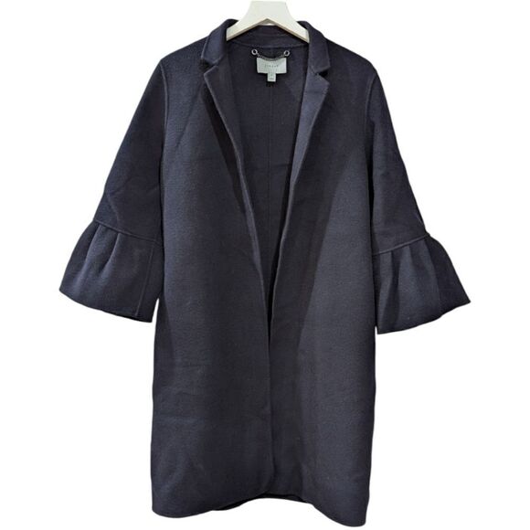 Jigsaw Women's M Navy Wool Blend Bell Sleeve Lady Top Coat Open Front 3/4 Sleeve - Picture 1 of 4